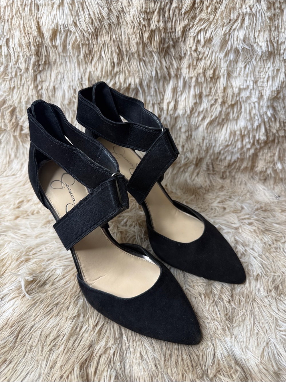 Jessica Simpson Black Pointed-Toe Ankle Strap Heels - Picture 2 of 12